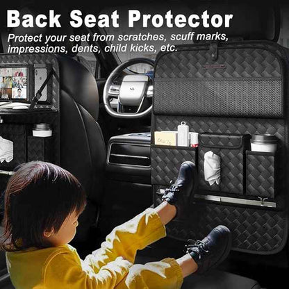 Car Seat Organizers,Multi-functional Back Seat Protectors, Storage Pouches, and Tray Holders (for Cars, Kids, Seat Back and Rear Seats) (Woven Black, 1 Pcs)