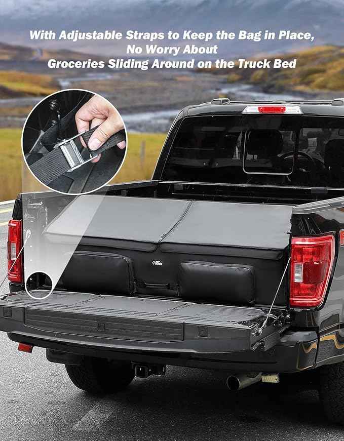 JOYTUTUS Upgrade Full Size Truck Bed Cargo Box Organizer for Pickup, Waterproof Truck Bed Cargo Bag, Storage Organizer Carrier Accessories for Groceries, Golf, Easily Slide in and Out, Easy Access