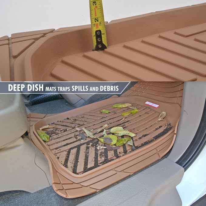 BDK Beige Heavy Duty Front & Rear Rubber Floor Mats Universal Liners for Car SUV Van & Truck, All Weather Protection with Anti-Slip Nibs, Fit Contours of Most Vehicles