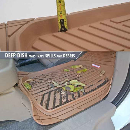 BDK Beige Heavy Duty Front & Rear Rubber Floor Mats Universal Liners for Car SUV Van & Truck, All Weather Protection with Anti-Slip Nibs, Fit Contours of Most Vehicles