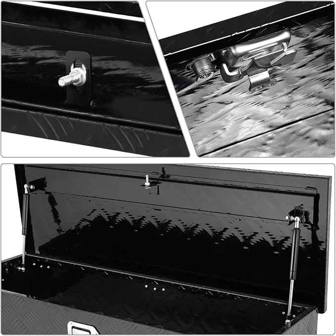 DNA MOTORING Aluminum Lockable Storage Box, Trailer Tongue & Truck Bed Tool Box w/Keys & Side Handle, Black Organizer w/Diamond Tread Pattern, 39"L x 13.3"W x 10"H, TBOX-T5-004-BK