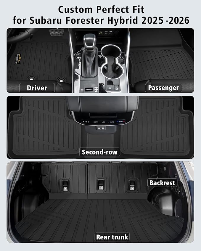 Floor Mats Fit for Forester Hybrid 2025 2026 Trunk Mat with Backrest Mat All Weather TPE Rubber Cargo Liner Back Seat Protector Full Set for Forester 2025 Plug-in Hybrid Accessories, Black