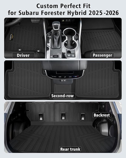 Floor Mats Fit for Forester Hybrid 2025 2026 Trunk Mat with Backrest Mat All Weather TPE Rubber Cargo Liner Back Seat Protector Full Set for Forester 2025 Plug-in Hybrid Accessories, Black