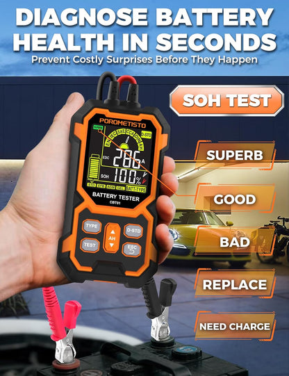 12V 24V Car Battery Tester, POROMETISTO CBT01 Automotive Battery Checker, Auto Battery Voltage Internal Resistance Tester, Battery Analyzer Tester for Car Truck Motorcycle SUV Boat ATVs RVs