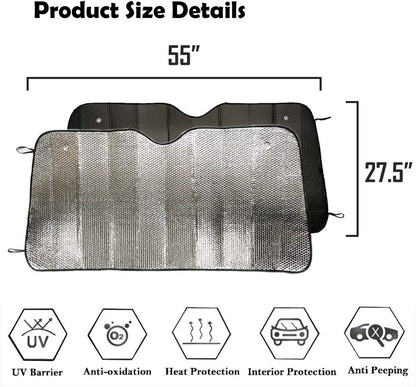 Big Ant Windshield Sun Shade UV Rays Sun Visor Shade,Auto Front Windshield Sunshade Car Folded Sun Shield Shade,Keeps Vehicle Cool - Black (55" x 27.5")