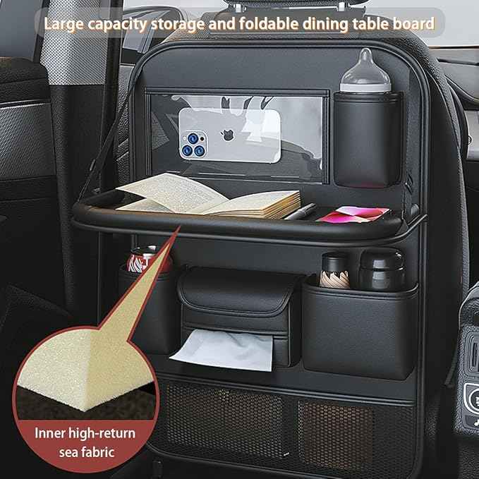 Popular Items Rear Seat Organizer, Premium Waterproof PU Leather Car Seat Back Pocket with Stain Proof iPad Storage, Black