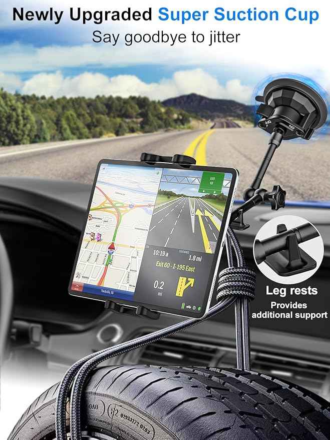 Tablet Holder for Car Dashboard Windshield, [Super Suction Cup] for iPad Car Mount, Truck Heavy Duty Tablet Mount for iPad Pro 12.9 Air Mini, Galaxy Tab, All 4-12.9" Tablets and Phones