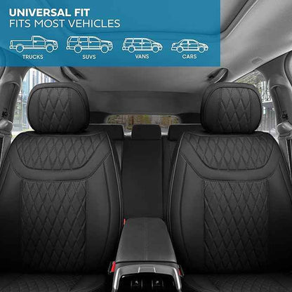 Elite Edition Napa Leather Seat Covers Full Set – Black Car Seat Covers Front Seats and Back Car Seat Protector, Waterproof and Universal Fit for Most Small to Medium Autos, Trucks & SUVs