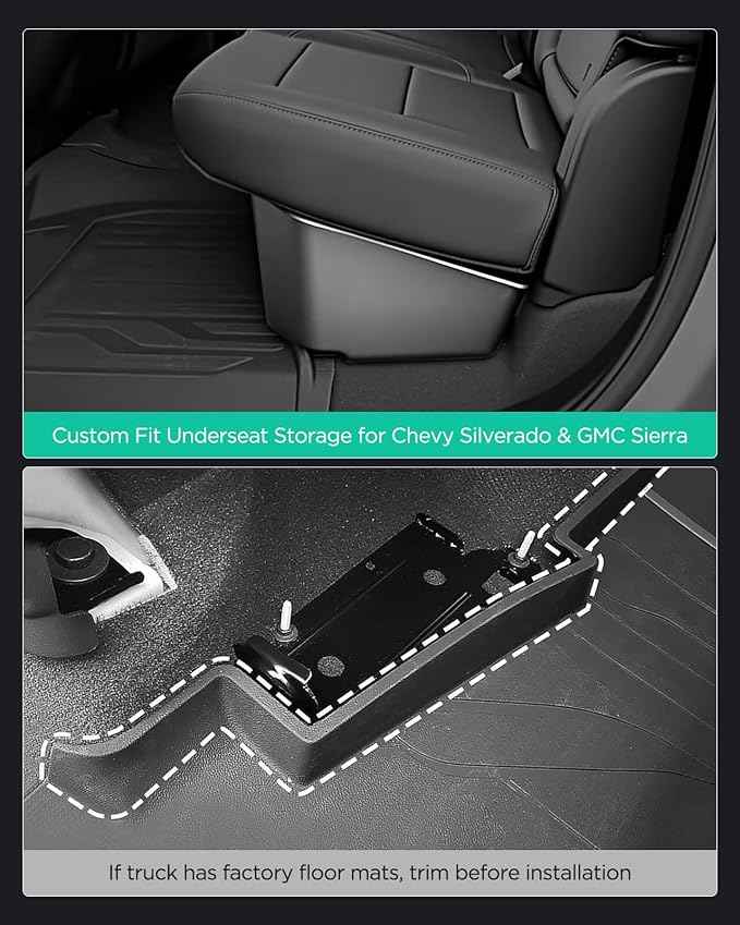 Truck Underseat Storage for Silverado Sierra: 2019-2026 Crew/Double Cab, Rear Under Seat Organizer Tool Box Car Accessory for Chevy Silverado & GMC Sierra 1500 2500HD 3500HD (w/ Detach Bin & Mesh Net)