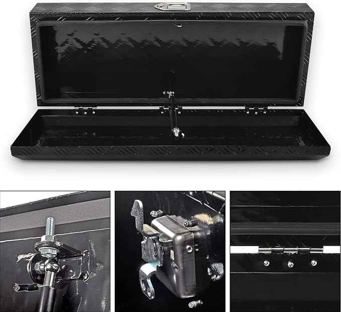 34.5 Inch Black Aluminum Tool Box 5 Bar Tread ToolBox for Truck Bed Car Outdoor Trailer Pickup Underbody RV ATV Storage Underbed Tools Organizer with Lock and Keys (34.5"X13"X6.5")