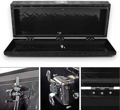 34.5 Inch Black Aluminum Tool Box 5 Bar Tread ToolBox for Truck Bed Car Outdoor Trailer Pickup Underbody RV ATV Storage Underbed Tools Organizer with Lock and Keys (34.5"X13"X6.5")