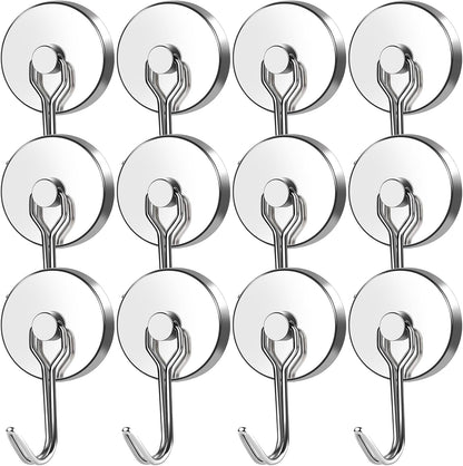 MIKEDE Strong Magnetic Hooks, 110LB Swivel Magnetic Hooks Cruise, Neodymium Magnet Hooks Heavy Duty for Hanging, Grill, Cruise Cabins, Refrigerator, Grill, Kitchen, Locker - Pack of 12