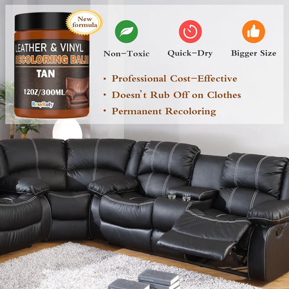 Saddle Tan Leather Dye Light Brown Recoloring Balm Repair Kit Vinyl Car Seat Interior Paint Furniture Couch Recliner Chair Boot Jacket Shoe Bag Purse Color Restorer Fading Scratch Stain Remover