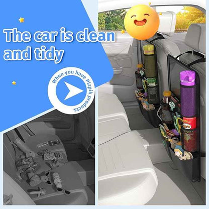 Car Backseat Organizer with Tablet Holder,11 Storage Pockets with Foldable Food Tray, Protector Kick Mats for Kids, Travel Accessories Organizer (Black, 2-Pack)