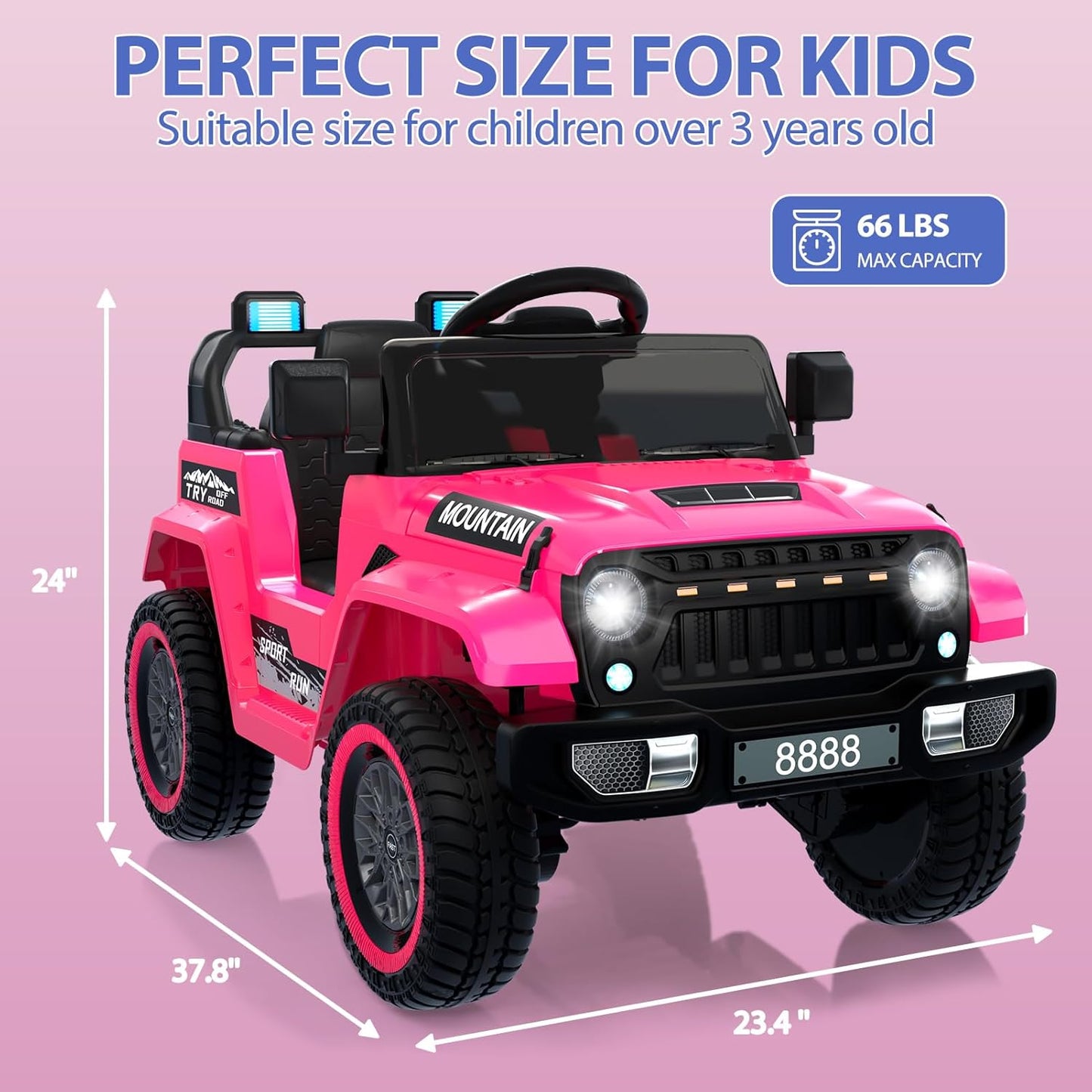 12V Kids Ride on Truck Car, w/Parent Remote Control, Twin 35w Motors, 3 Speeds, LED Lights, Music & Horn, Spring Suspension, Kids Electric Vehicles Toy for 3-5 Years Old Boys Girls Gift, Pink - AutoBay