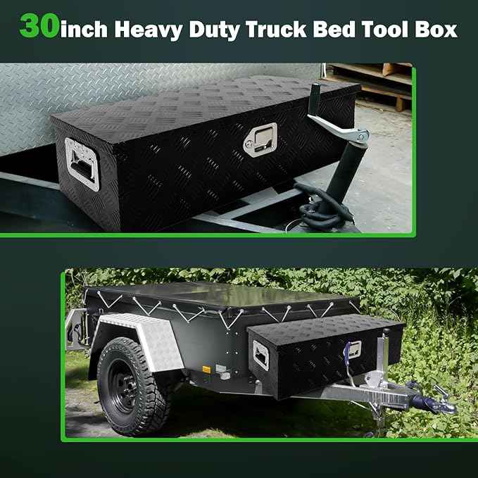SCITOO 30 Inch Aluminum Heavy Duty Truck Bed Tool Box,Diamond Plate Crossover Storage for Most Full Size Pickups,Lockable Weatherproof Chest,Fits 30" Truck Beds,Easy Access to Load and Unload
