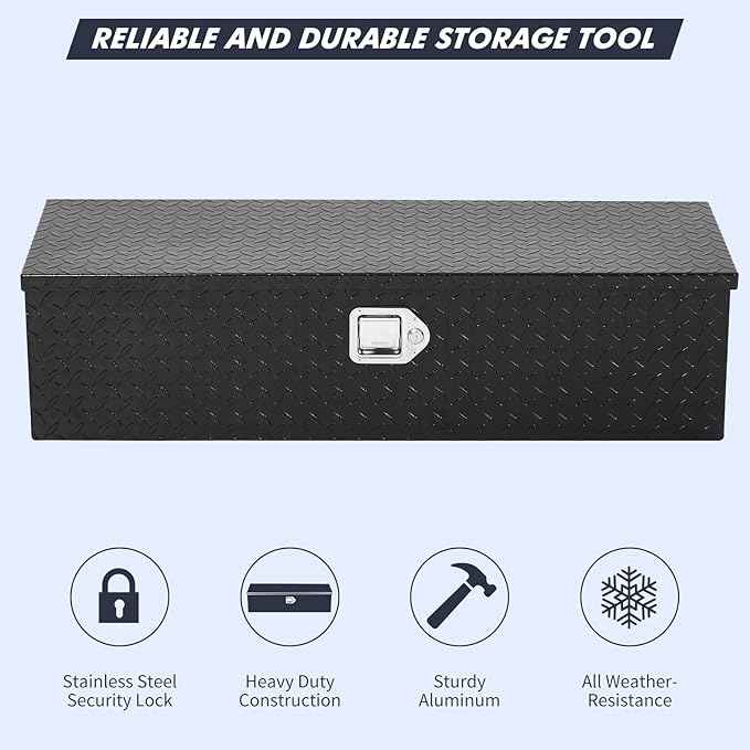 Garvee 35 x 15 x 14 in Aluminum Truck Bed Toolbox, Heavy Duty Aluminum Tool Box with Side Handle and Lock Keys, Truck Bed Storage Organizer for Pick Up Truck Rv Trailer, Black