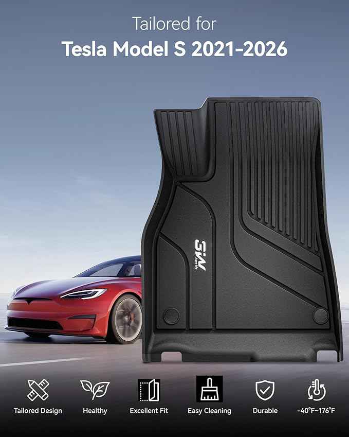 3W Floor Mats & Cargo Liner Fit for Tesla Model S 2021-2025 All Weather TPE Custom Fit Floor Liners for 1-3 Rows and Trunk Full Set Car Mats Black