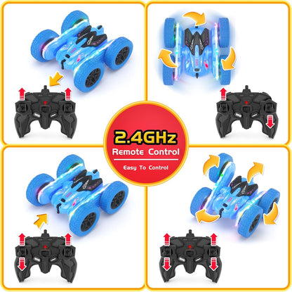 Remote Control Car, RC Cars for Kids with New Upgraded Strip Lights, 2.4GHz RC Stunt Cars with Headlights, 600mAh 4WD 360° Rotating Off Road, 4 5 6 7 8 9 Year Old Boy Toys Birthday Gifts