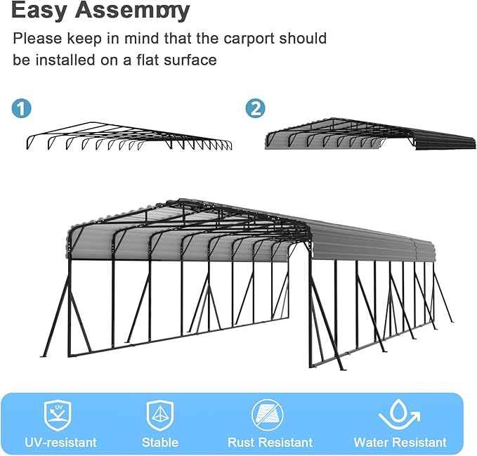 20x40FT Heavy Duty Metal Carport - Reinforced Galvanized Carport Canopy for All-Weather Shelter, Enhanced Wind Resistance for Boats, Cars, Trucks and Tractors