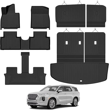 Custom Fit Floor Mats for 2026 Hyundai Palisade Gas 8 Seats 2nd-Row Bench Seat(Not for SE), All Weather TPE Floor Liners & Trunk Mat & Backrest Protectors, Odorless Full Set Interior Accessories