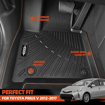 Custom Fit Floor Mats for Toyota Prius V 2012-2017, All Weather TPE Floor Liners with Trunk Mat, Odorless Full Set Interior Accessories