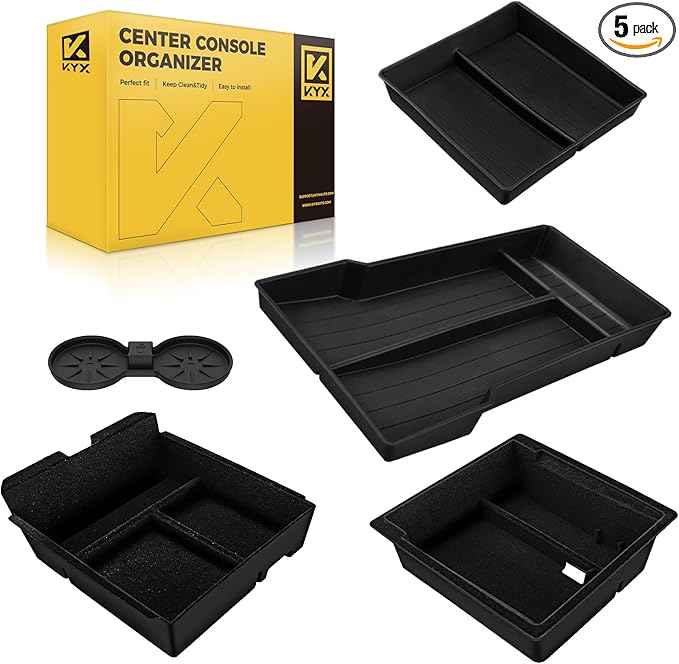 KYX 2024 2025 Tesla Model 3 Highland & 2025 New Model Y Center Console Organizer | Dual-Layer Sliding Storage Box, 5-Piece Set - Black | Not Compatible with Older Model Y 2021-2025