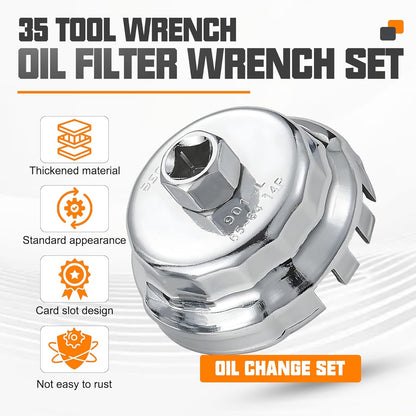 Auto Oil Filter Socket Wrench Set, Cup Type 1/2 inch Drive Cap Removal Tool, with Drain Plug Socket Set/Adjustable/Drive, Compatible, all Models Car, SUV, Oil Filter (35, GREEN)