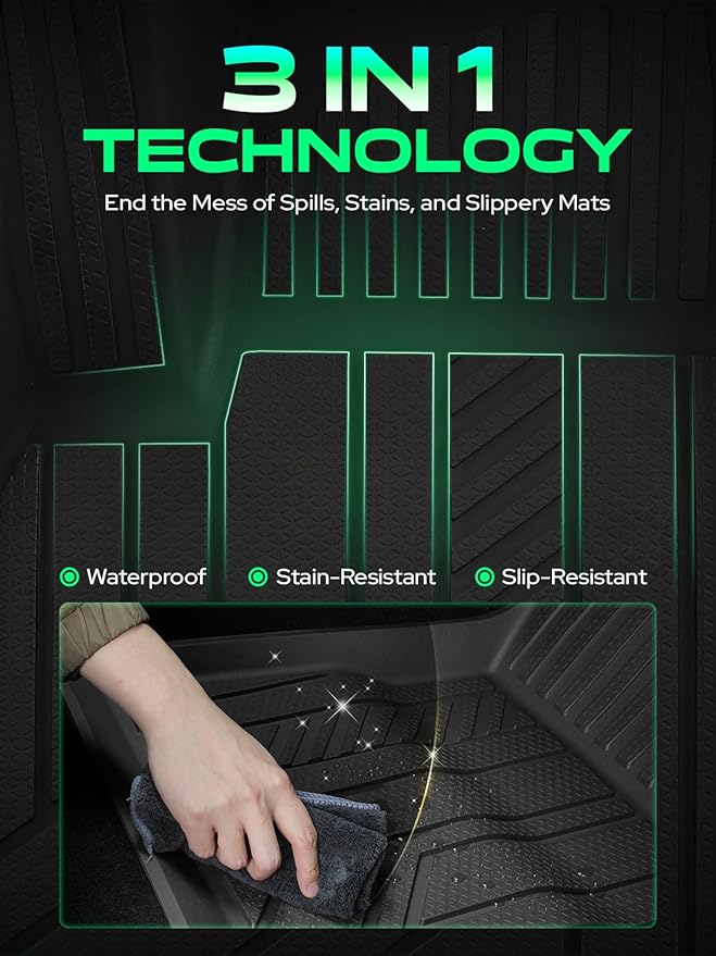 YHTAUTO Floor Mats Fit Tesla Model Y Juniper 2025 2026, All Weather TPE Frunk Trunk Cargo Liner Front & Rear Storage Mats, Model Y Accessories for 5-Seat, Full Set Black Floor Mats