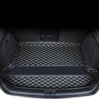 Car Trunk Mats Cargo Liners for 2026 Tesla Model Y Juniper 5-Seat, Custom Leather Rear Boot Floor Carpet, Storage Luggage Protection Pad Accessories with Raised Edges, B/Black-Beige