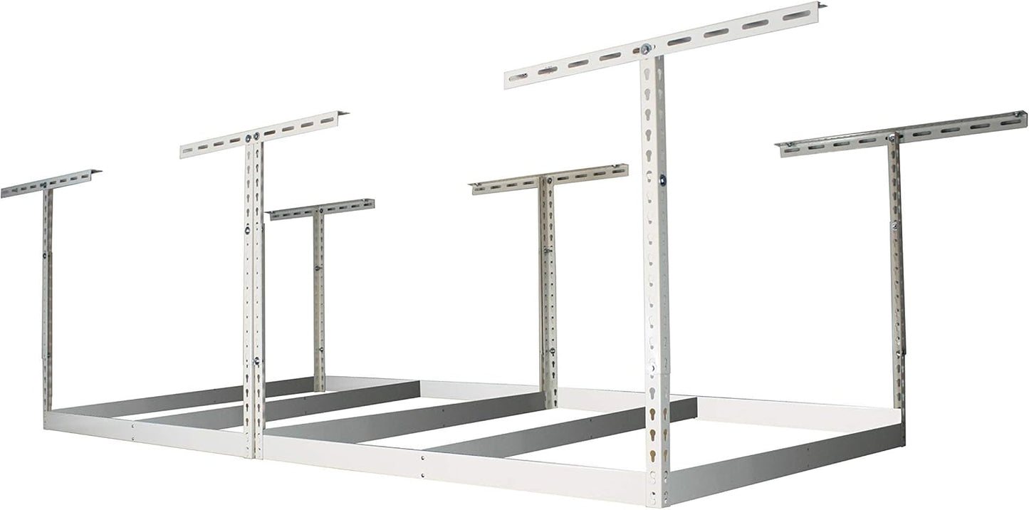 MonsterRax 4x8 Overhead Storage Rack Frame Kit - Hanging Storage Shelves, Ceiling Storage Rack System, Overhead Garage Organizers - (White, 12"-21")