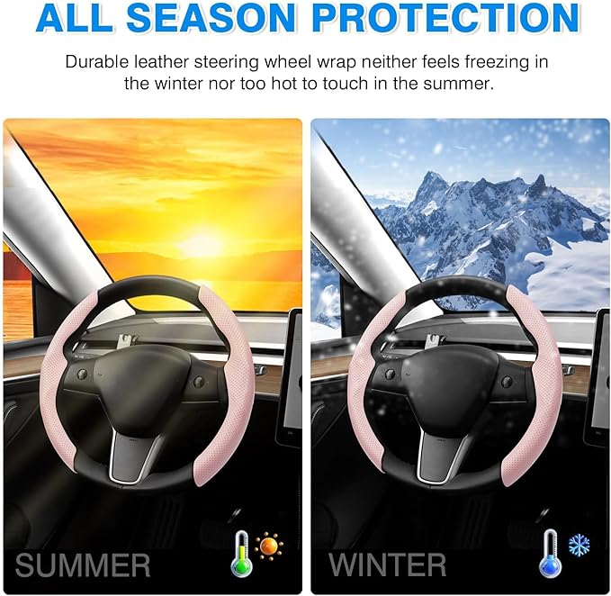 Shademax Custom-Fit for Tesla Steering Wheel Cover, Tesla Model Y / 3 2017-2025 (Fit Model Y Juniper 2026/ Model 3 Highland) Carbon Fiber Steering Wheel Cover for Tesla Model Y / 3 Accessories (Pink)