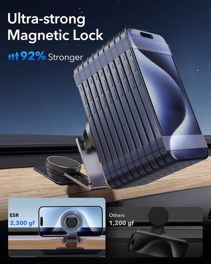 ESR for MagSafe Car Mount, Car Phone Holder,Dashboard/Tesla Touchscreen Car Mount, Magnetic Phone Holder for Car, for iPhone 16/16e/15/14/13/12, S25, Charging Not Supported(2 Metal Rings Included)