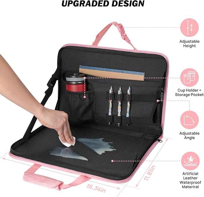 JOYTUTUS 3 in 1 Steering Wheel Eating Tray (Pink), Car Back Seat Laptop Desk, Multifunctional Office Bag Car Work Table for Writing, Car Organizer for Kids, Commuters, Family