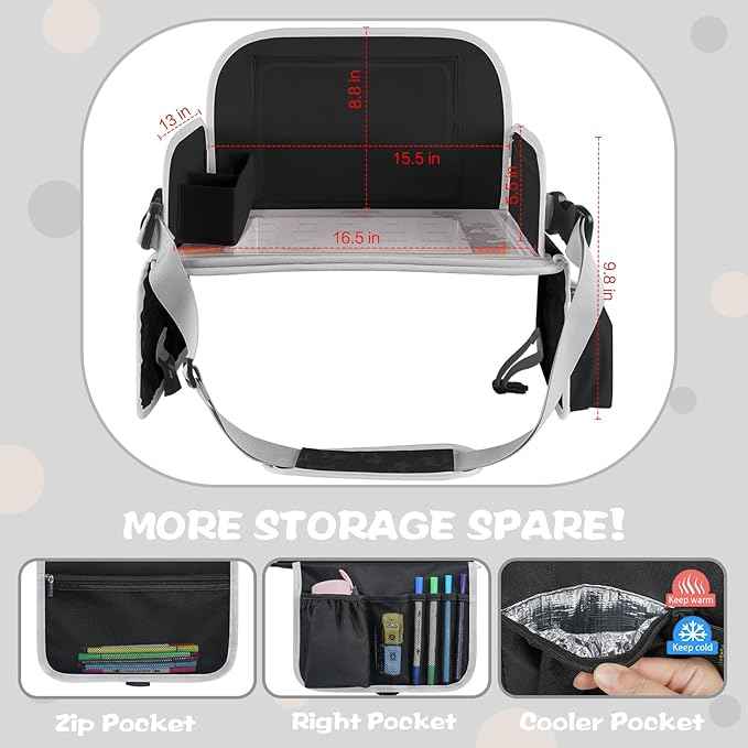 MENZOKE Kids Travel Tray for Toddler Car Seat, Toddler Gift for Boy Activities with Dry Erase Board & iPad Holder Stand, Road Trip Essentials Accessories Lap Tray for Boy as Birthday Gift, Black