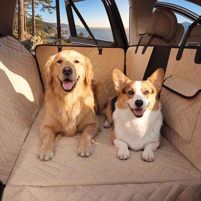 Dog Car Seat Cover for Back Seat, 900D Heavy-Duty Oxford Cloth Pet Car Seat Cover with Hard Bottom, Waterproof Dog Hammock for Car, Dog Car Seat Protector Scratch Proof Nonslip, Holds 400lbs