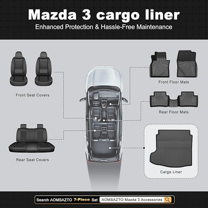 AOMSAZTO Premium Cargo Liner for Mazda 3 Sedan 2019-2025 2026 Custom Fit Car Trunk Mat All-Weather Black Cargo Mat