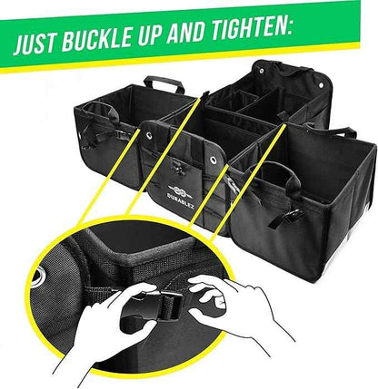 Trunk Organizer 5-Section Modular XL Car Storage System – Extra Large Cargo Organizer for Car Trunk, Foldable Multi-Compartment Auto Organizer, Heavy Duty Oxford 1680D – Black