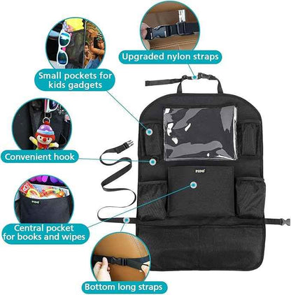 PIDO Car Seat Protector for Child Car Seat, Seat Back Organizer with Touch Screen Tablet Holder and 8 Pockets, Car Travel Accessories
