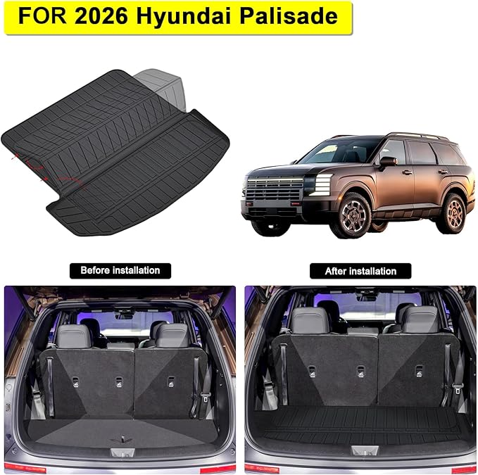 Floor Mats for 2026 Hyundai Palisade Gas Accessories, fit SE、SEL、SEL Convenience、SEL Premium、Limited、XRT、Calligraphy,TPE All Weather Protection Full Coverage Trunk Liner & Floor Liner for Palisade
