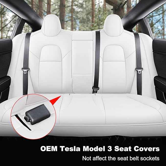 Tesla Model 3 Car Seat Covers Organosilicon Leather Car Interior Seat Airbag Compatible Cushion Cover Full Set Custom Fit 2023 2022 2021 2020 2019 2018, Organosilicon White