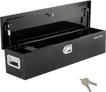 Garvee 48 Inch Aluminum Truck Tool Box, Heavy Duty Truck Bed Storage Box with Side Handle and Lock Keys, Waterproof Tool Boxes Organizer Chest for Pick Up Truck Rv Trailer, Black