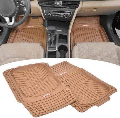 BDK Beige Heavy Duty Front & Rear Rubber Floor Mats Universal Liners for Car SUV Van & Truck, All Weather Protection with Anti-Slip Nibs, Fit Contours of Most Vehicles
