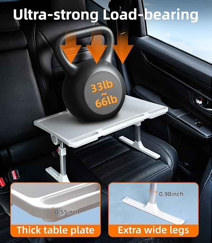Large Car Seat Tray Table, Foldable Travel Tray for Kids Car Seat, Height Adjustable Car Lap Desk for Laptop Computer Tablet, Rear Seat Food Eating Tray, Car Travel Essentials for Long Trips