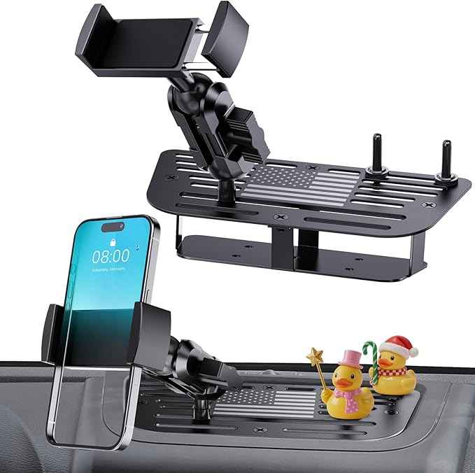 Upgraded Metal Phone Mount Compatible with Jeep Wrangler JK JKU 2018 2017 2016 2015 2014 2013 2012 2011 Accessories, Dash Phone Holder with Duck Mounts System Kit