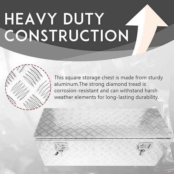 48 * 18 * 18 Aluminum Heavy Duty Diamond Plate ToolBox Chest Box Pick Up Truck Bed RV Trailer Toolbox Storage Organizer with T-Handle Latch Dual Lock Keys - Silver