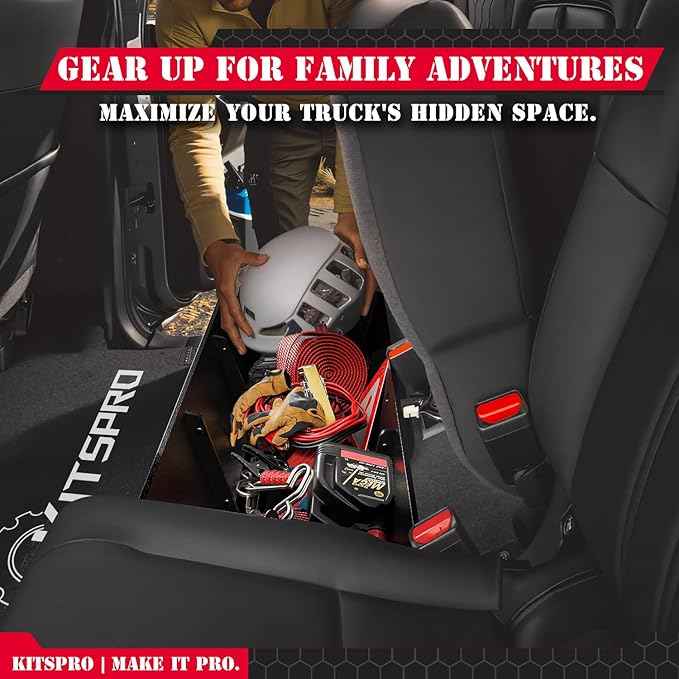 KitsPro Rear Truck Underseat Storage Box, Fit 2017-2026 Ford F-250 F-350 Super Duty and 2015-2026 Ford F-150 SuperCrew Crew Cab Heavy Duty Rear Under Back Seat Box Organizer, Anti Slip