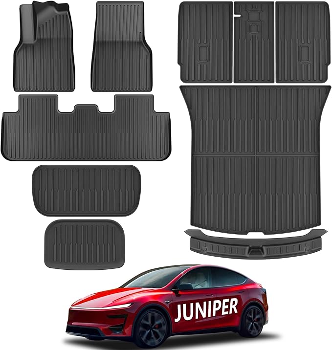 KARPAL Floor Mats Fit for Tesla Model Y Juniper 2025 2026 5-Seat (Not Fit 7 Seats), TPE All Weather Floor Mats & Trunk Mats Backrest Mat & Rear Bumper Guard 10-PCS for Model Y Juniper Accessories