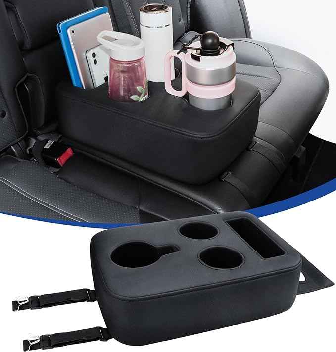Upgraded Car Cup Holder with Dual Secure Straps, Back Seat Cup Holder for Car, PU Leather Truck Cup Holder, Boat Tray Organizer for Trucks, Minivans, SUVs, RVs, Holds Coffee, Snacks, Cell Phone
