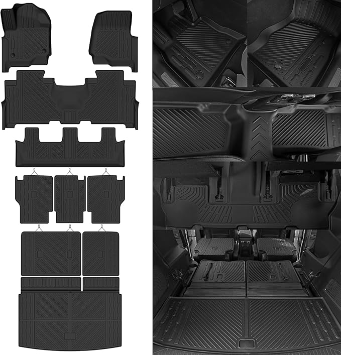 Custom Fit Floor Mats for Ford Expedition MAX 8 Seats 2018-2024 2nd-Row Bench Seat, All Weather TPE Floor Liners with Trunk Mat & Backrest Protectors, Odorless Full Set Interior Accessories